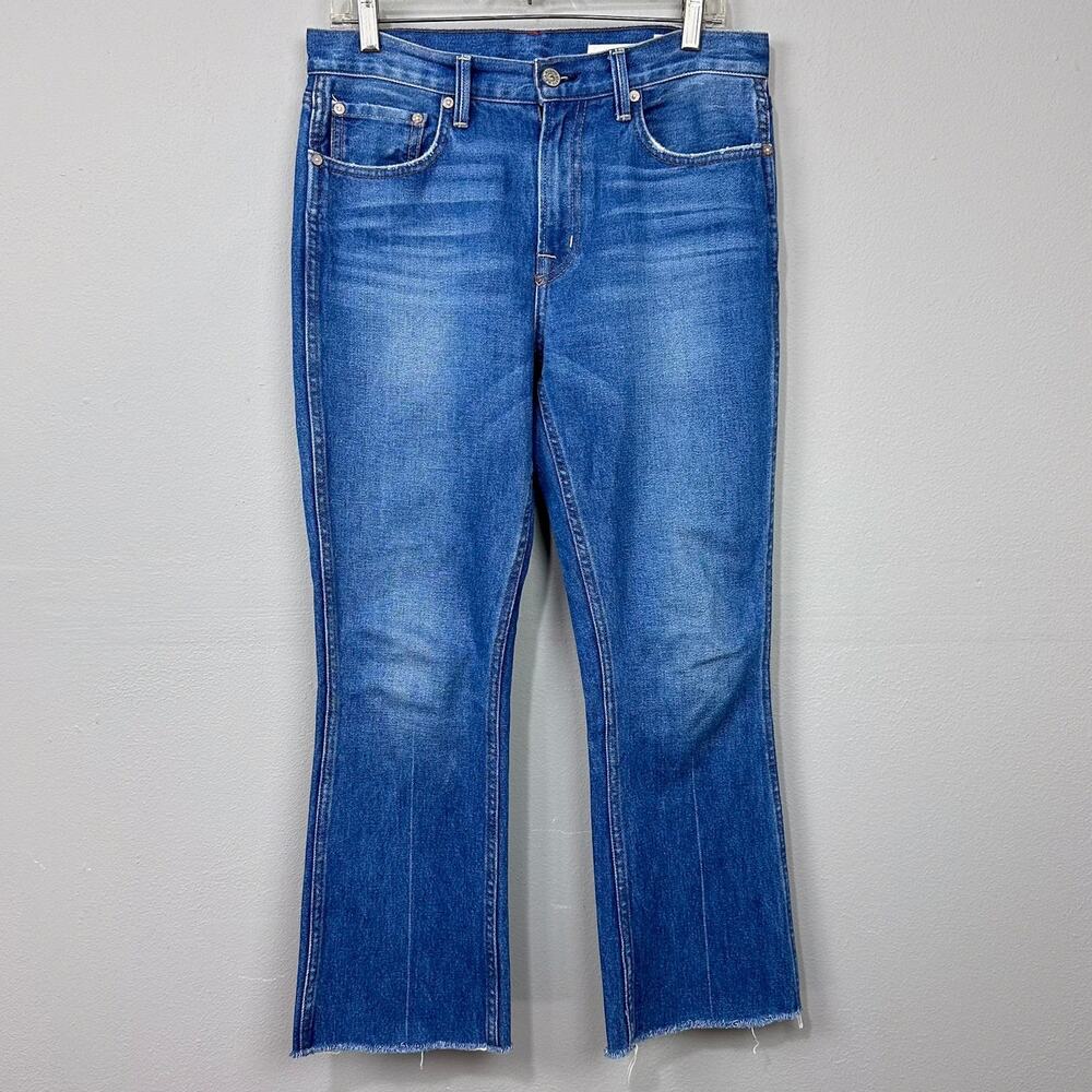 NOEND Kick Flare Jeans Womens Size 28 Farrah Raw Hem Blue Denim Wisconsin Wash‎